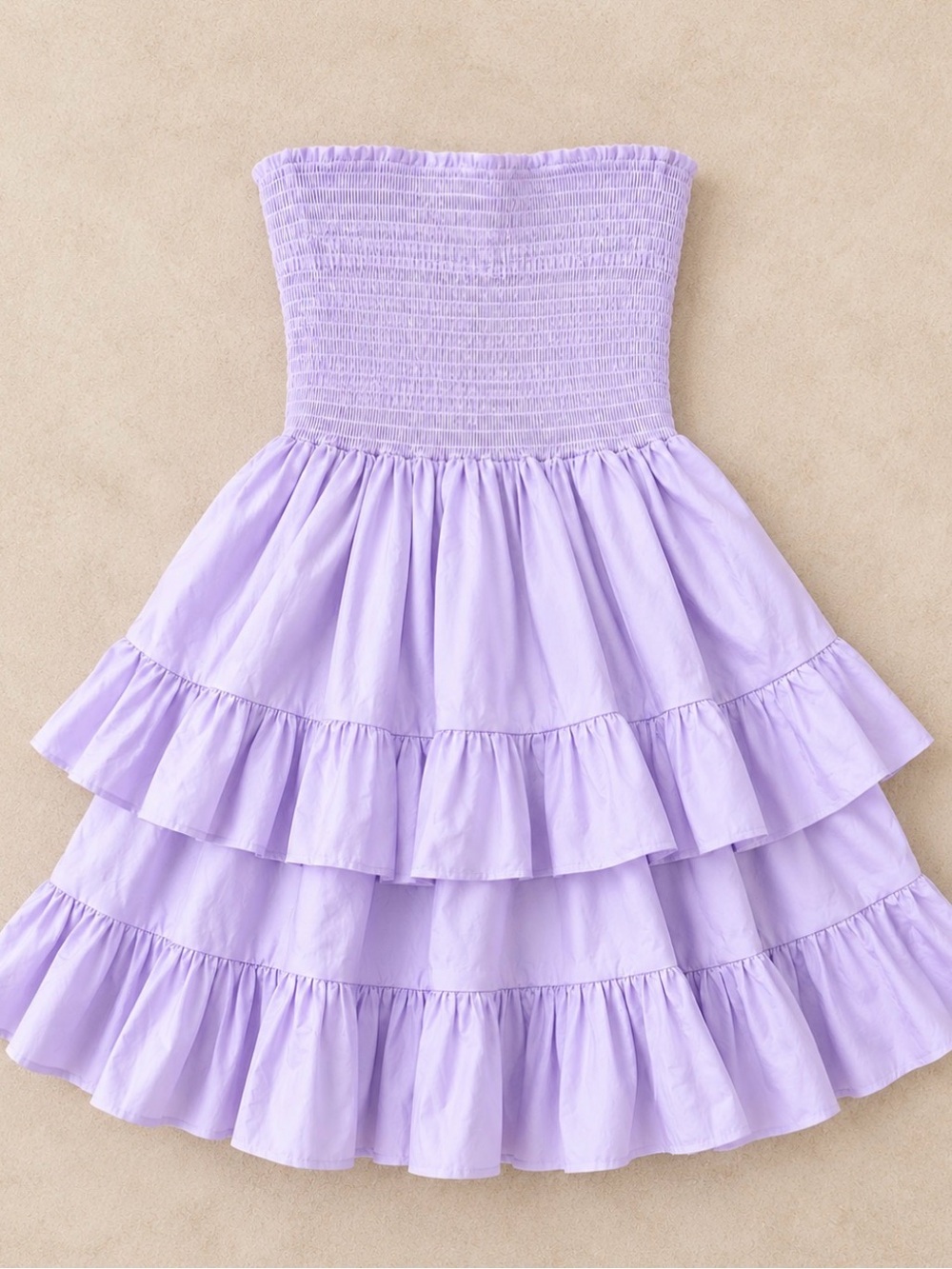 Smocked Strapless Tiered Ruffle Kids Dress - Lavender
